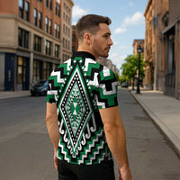 Green New Zealand Taniko Poutama Patikitiki Zipper Polo Shirt - Polynesian Pride