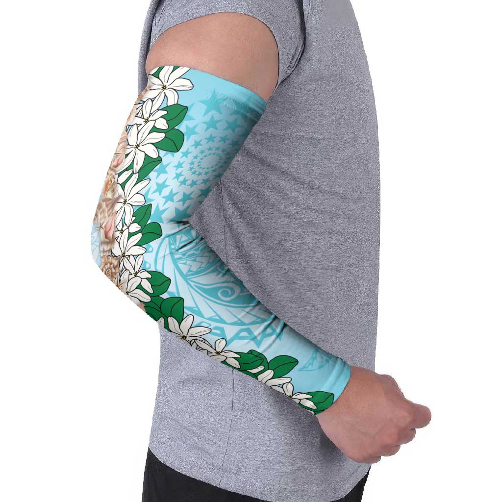 Cook Islands Tiare Maori With Conch Shell Arm Sleeves Pasifika Fest Polynesian Tattoo Turquoise