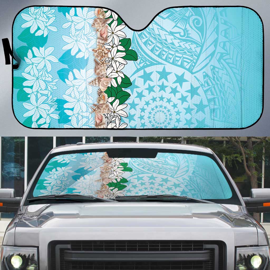 Cook Islands Tiare Maori With Conch Shell Auto Sun Shade Pasifika Fest Polynesian Tattoo Turquoise