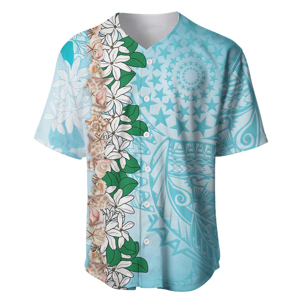 Cook Islands Tiare Maori With Conch Shell Baseball Jersey Pasifika Fest Polynesian Tattoo Turquoise