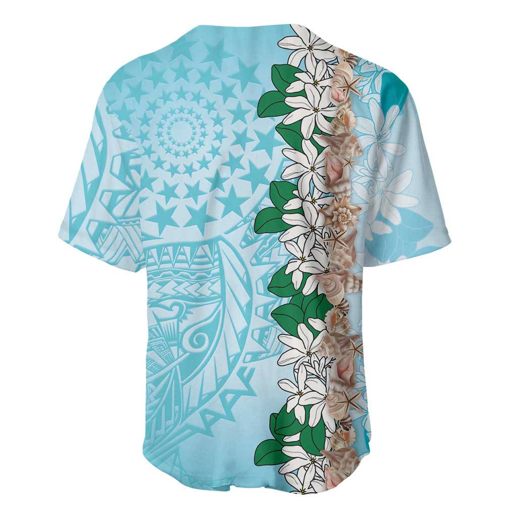 Cook Islands Tiare Maori With Conch Shell Baseball Jersey Pasifika Fest Polynesian Tattoo Turquoise