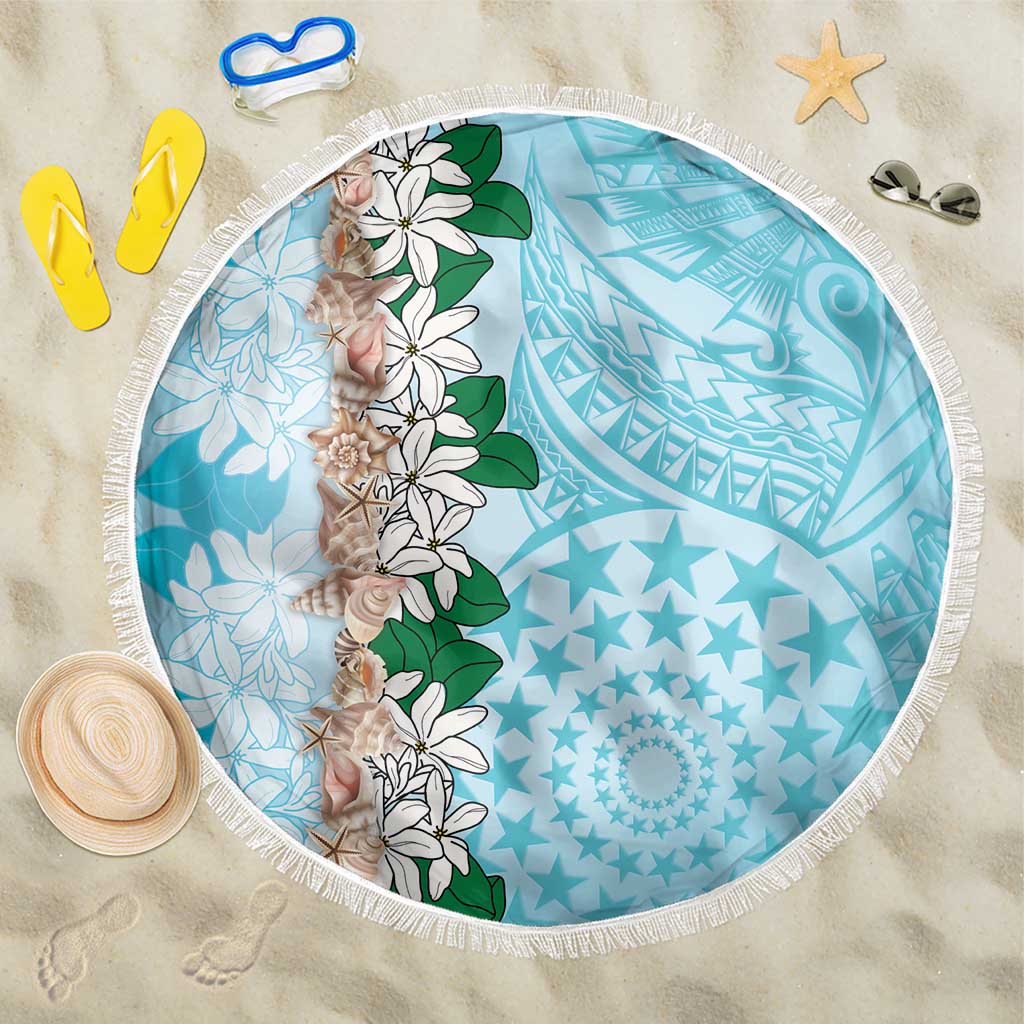 Cook Islands Tiare Maori With Conch Shell Beach Blanket Pasifika Fest Polynesian Tattoo Turquoise LT14 One Size 150cm Turquoise - Polynesian Pride