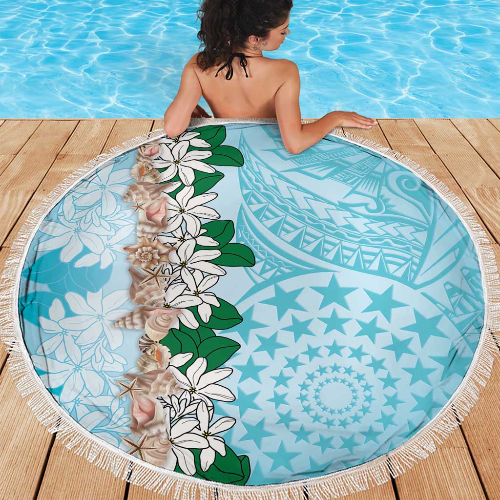 Cook Islands Tiare Maori With Conch Shell Beach Blanket Pasifika Fest Polynesian Tattoo Turquoise LT14 - Polynesian Pride
