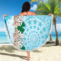 Cook Islands Tiare Maori With Conch Shell Beach Blanket Pasifika Fest Polynesian Tattoo Turquoise LT14 - Polynesian Pride
