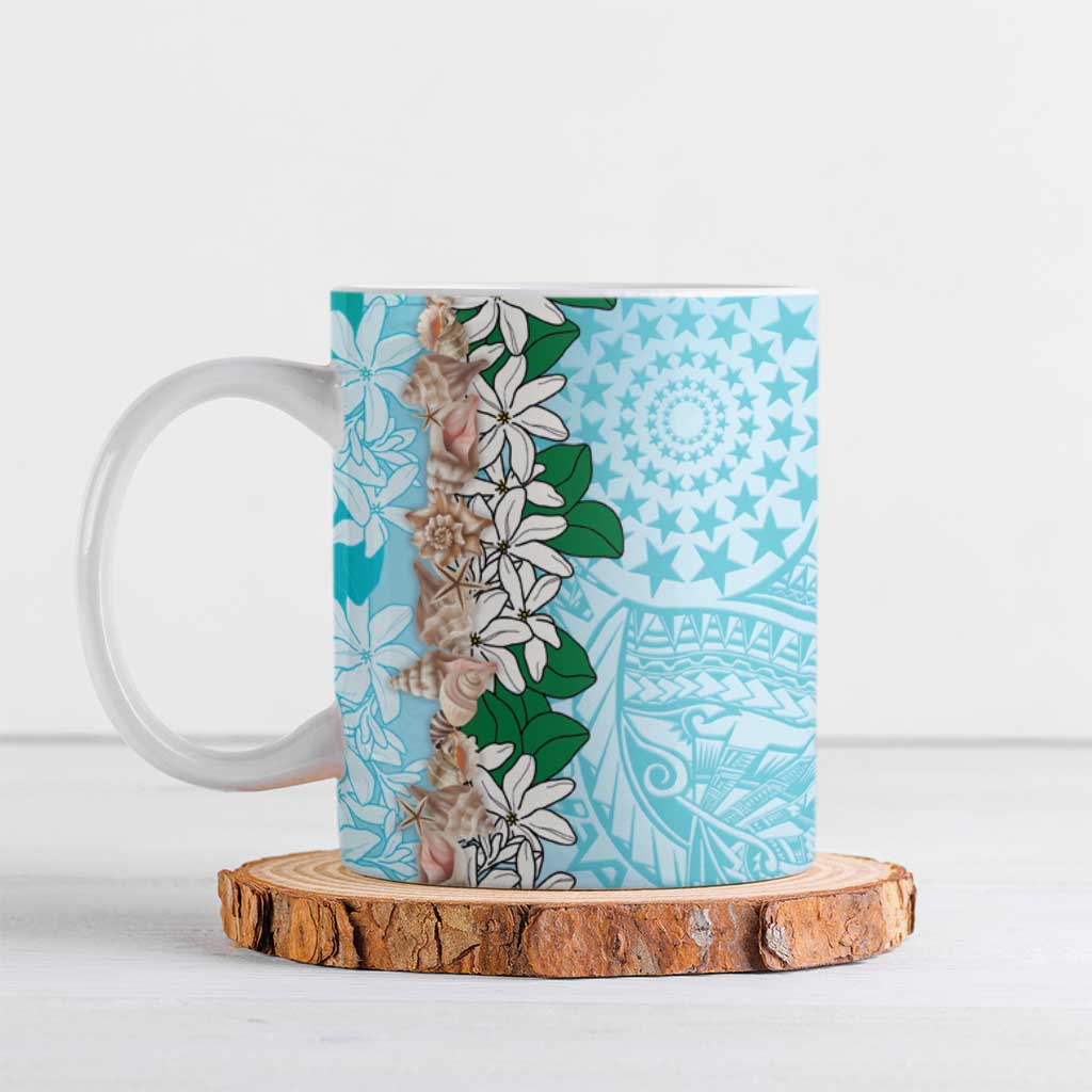 Cook Islands Tiare Maori With Conch Shell Ceramic Mug Pasifika Fest Polynesian Tattoo Turquoise