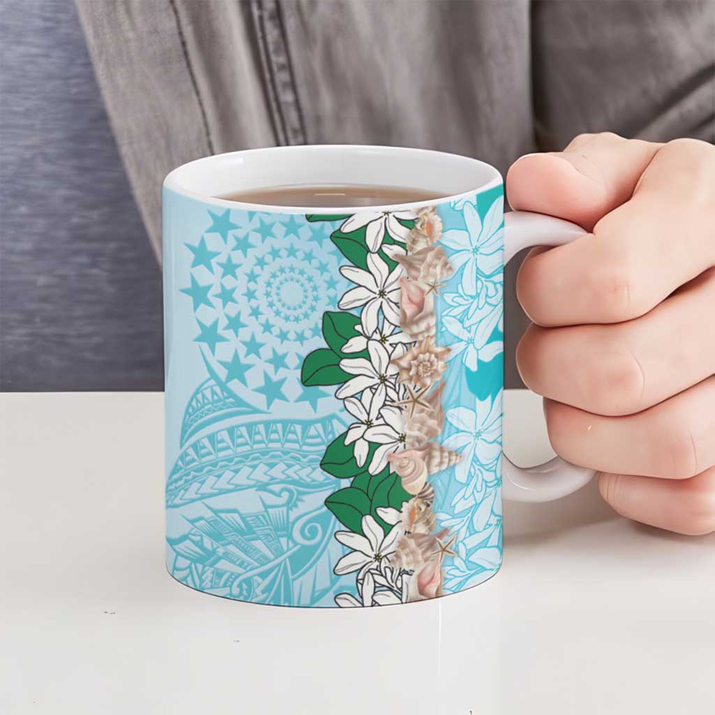 Cook Islands Tiare Maori With Conch Shell Ceramic Mug Pasifika Fest Polynesian Tattoo Turquoise