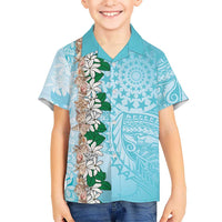 Cook Islands Tiare Maori With Conch Shell Family Matching Off The Shoulder Long Sleeve Dress and Hawaiian Shirt Pasifika Fest Polynesian Tattoo Turquoise