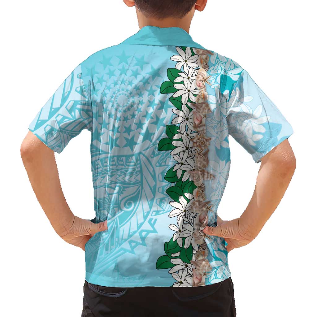 Cook Islands Tiare Maori With Conch Shell Family Matching Off Shoulder Maxi Dress and Hawaiian Shirt Pasifika Fest Polynesian Tattoo Turquoise