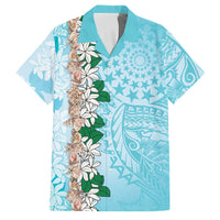 Cook Islands Tiare Maori With Conch Shell Family Matching Short Sleeve Bodycon Dress and Hawaiian Shirt Pasifika Fest Polynesian Tattoo Turquoise