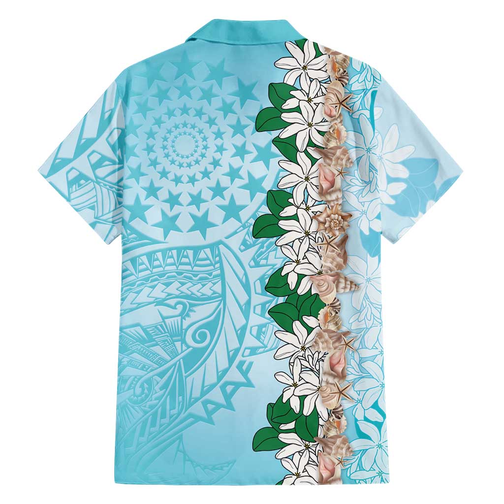 Cook Islands Tiare Maori With Conch Shell Family Matching Short Sleeve Bodycon Dress and Hawaiian Shirt Pasifika Fest Polynesian Tattoo Turquoise