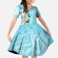 Cook Islands Tiare Maori With Conch Shell Family Matching Summer Maxi Dress and Hawaiian Shirt Pasifika Fest Polynesian Tattoo Turquoise