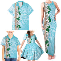 Cook Islands Tiare Maori With Conch Shell Family Matching Tank Maxi Dress and Hawaiian Shirt Pasifika Fest Polynesian Tattoo Turquoise