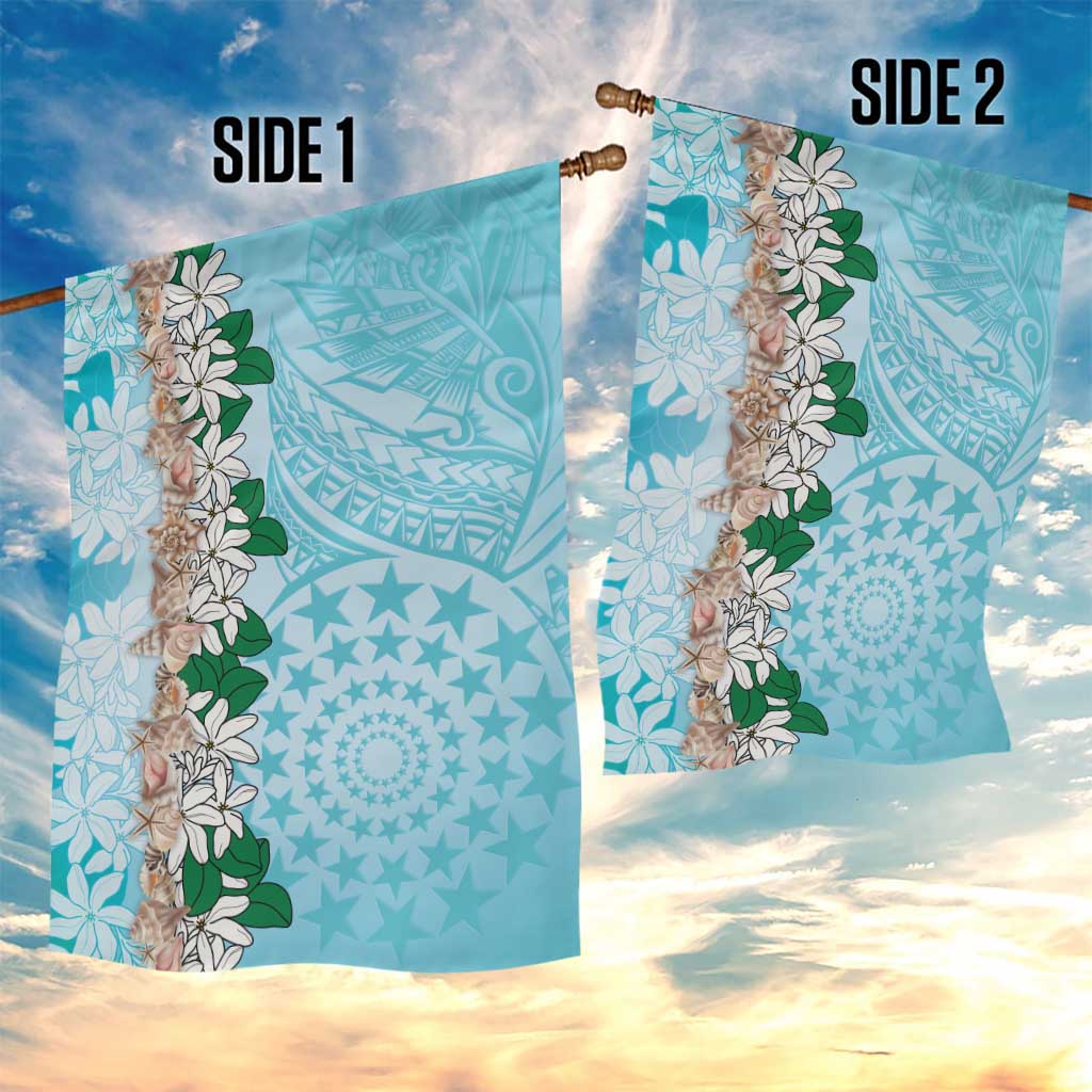 Cook Islands Tiare Maori With Conch Shell Garden Flag Pasifika Fest Polynesian Tattoo Turquoise