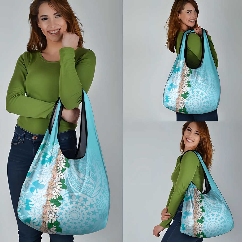 Cook Islands Tiare Maori With Conch Shell Grocery Bag Pasifika Fest Polynesian Tattoo Turquoise