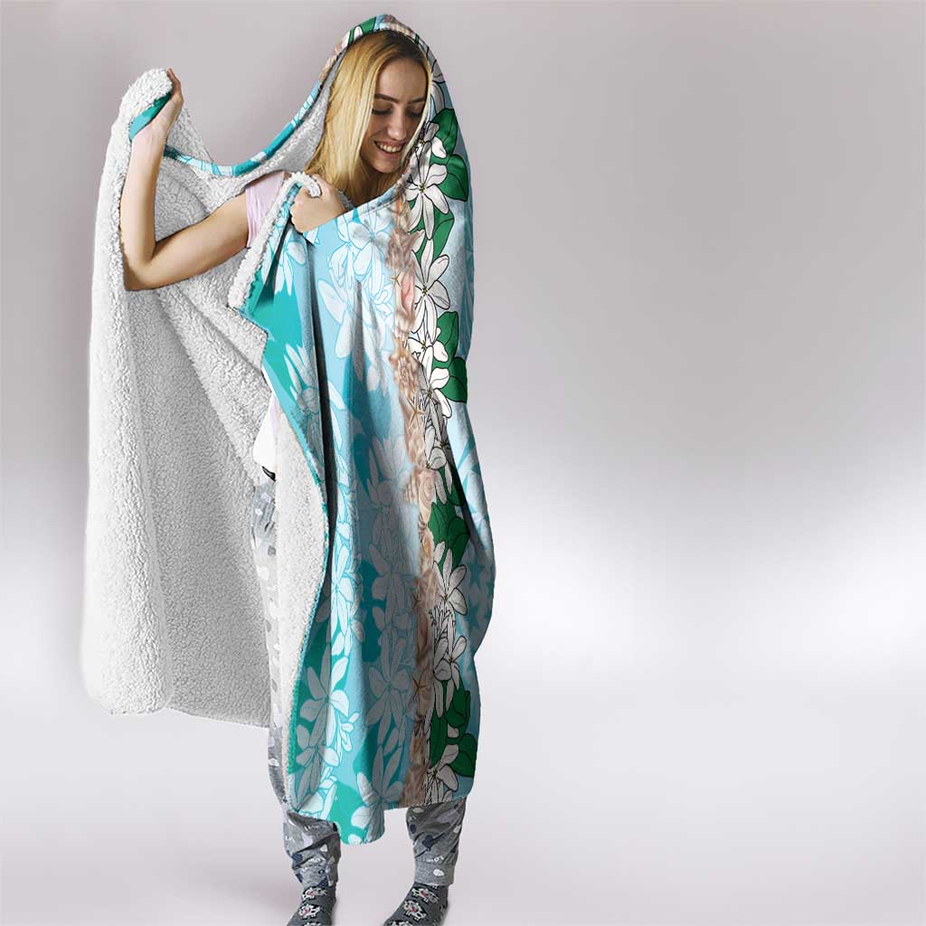 Cook Islands Tiare Maori With Conch Shell Hooded Blanket Pasifika Fest Polynesian Tattoo Turquoise