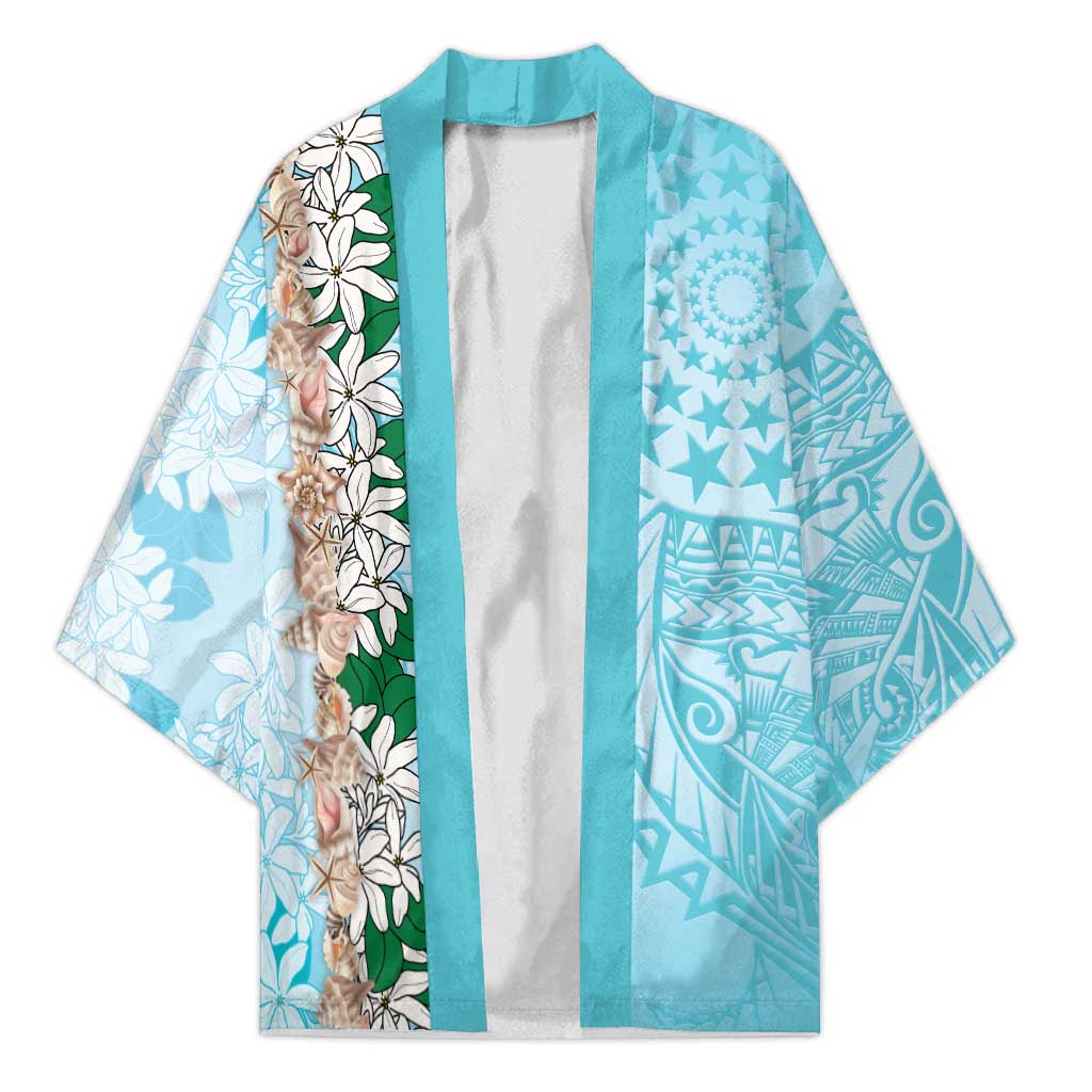 Cook Islands Tiare Maori With Conch Shell Kimono Pasifika Fest Polynesian Tattoo Turquoise LT14 Unisex Turquoise - Polynesian Pride
