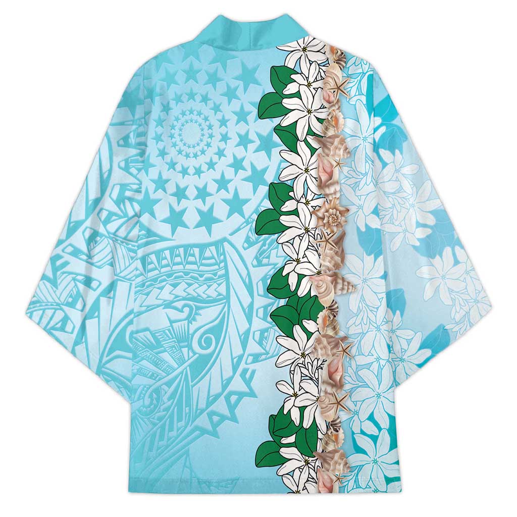 Cook Islands Tiare Maori With Conch Shell Kimono Pasifika Fest Polynesian Tattoo Turquoise LT14 - Polynesian Pride