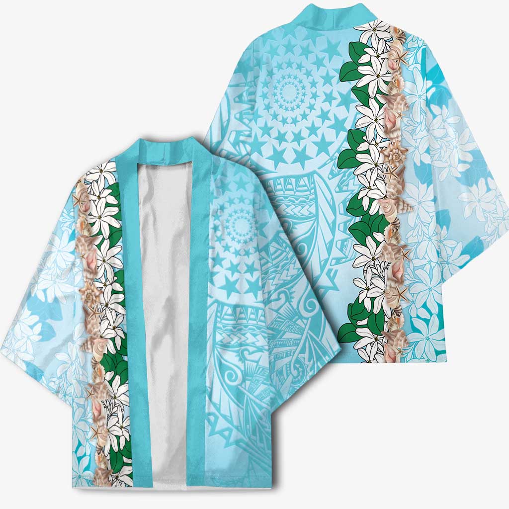 Cook Islands Tiare Maori With Conch Shell Kimono Pasifika Fest Polynesian Tattoo Turquoise LT14 - Polynesian Pride