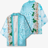 Cook Islands Tiare Maori With Conch Shell Kimono Pasifika Fest Polynesian Tattoo Turquoise LT14 - Polynesian Pride