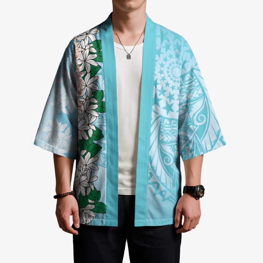 Cook Islands Tiare Maori With Conch Shell Kimono Pasifika Fest Polynesian Tattoo Turquoise LT14 - Polynesian Pride