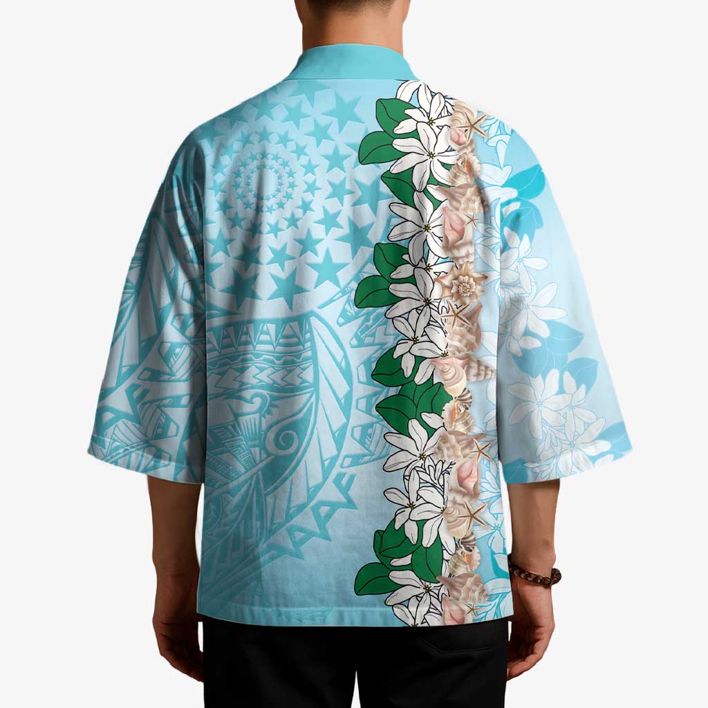 Cook Islands Tiare Maori With Conch Shell Kimono Pasifika Fest Polynesian Tattoo Turquoise LT14 - Polynesian Pride