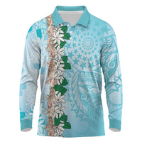 Cook Islands Tiare Maori With Conch Shell Long Sleeve Polo Shirt Pasifika Fest Polynesian Tattoo Turquoise LT14 Turquoise - Polynesian Pride