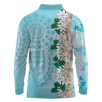 Cook Islands Tiare Maori With Conch Shell Long Sleeve Polo Shirt Pasifika Fest Polynesian Tattoo Turquoise LT14 - Polynesian Pride