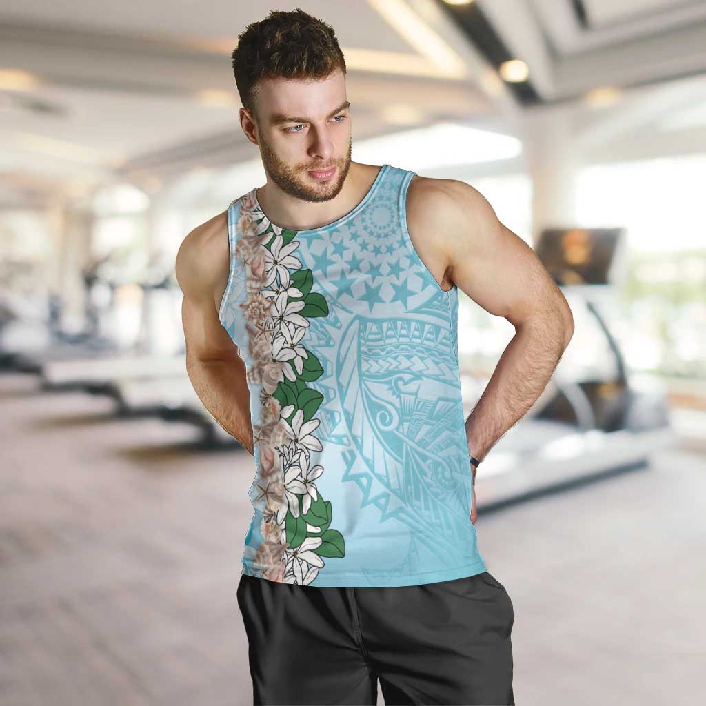 Cook Islands Tiare Maori With Conch Shell Men Tank Top Pasifika Fest Polynesian Tattoo Turquoise