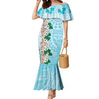 Cook Islands Tiare Maori With Conch Shell Mermaid Dress Pasifika Fest Polynesian Tattoo Turquoise LT14 Women Turquoise - Polynesian Pride