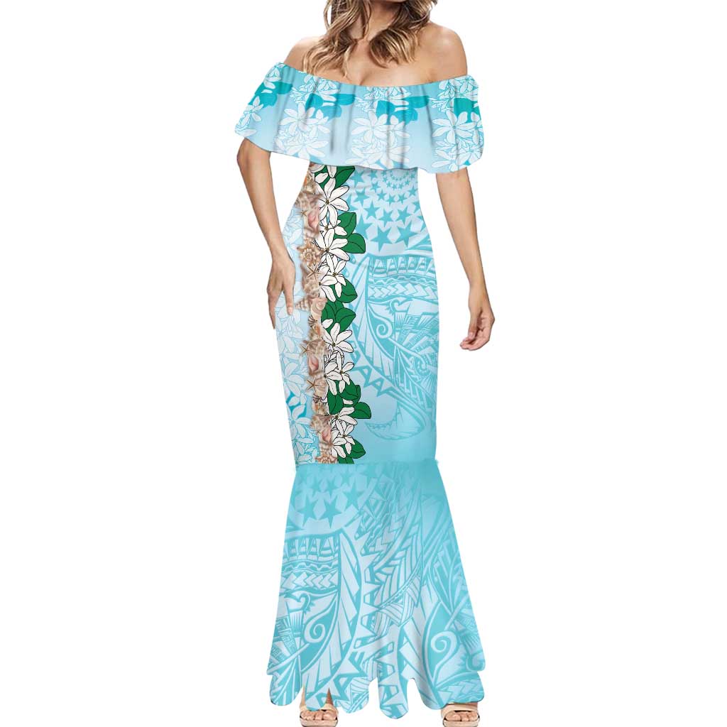Cook Islands Tiare Maori With Conch Shell Mermaid Dress Pasifika Fest Polynesian Tattoo Turquoise LT14 - Polynesian Pride