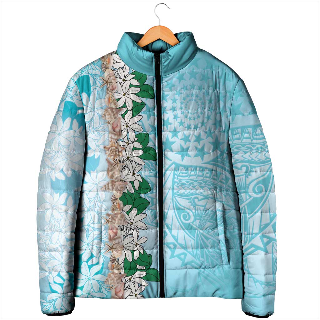 Cook Islands Tiare Maori With Conch Shell Padded Jacket Pasifika Fest Polynesian Tattoo Turquoise