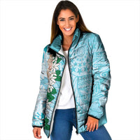 Cook Islands Tiare Maori With Conch Shell Padded Jacket Pasifika Fest Polynesian Tattoo Turquoise
