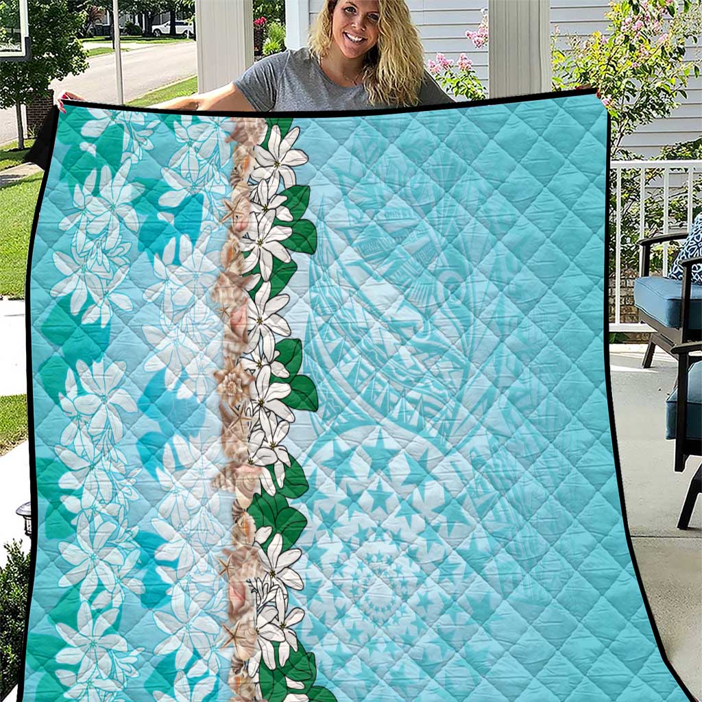 Cook Islands Tiare Maori With Conch Shell Quilt Pasifika Fest Polynesian Tattoo Turquoise