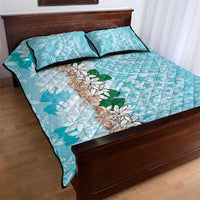 Cook Islands Tiare Maori With Conch Shell Quilt Bed Set Pasifika Fest Polynesian Tattoo Turquoise