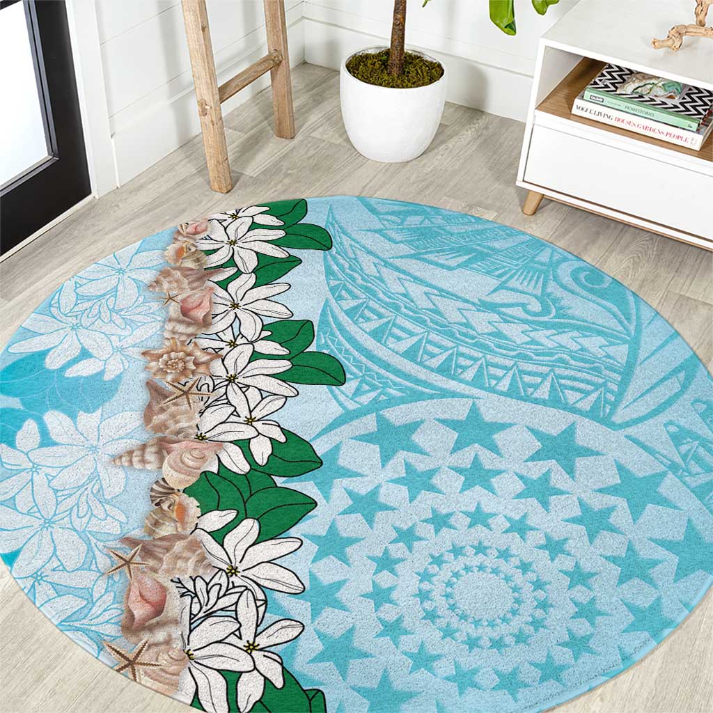 Cook Islands Tiare Maori With Conch Shell Round Carpet Pasifika Fest Polynesian Tattoo Turquoise LT14 Turquoise - Polynesian Pride