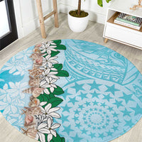 Cook Islands Tiare Maori With Conch Shell Round Carpet Pasifika Fest Polynesian Tattoo Turquoise LT14 Turquoise - Polynesian Pride