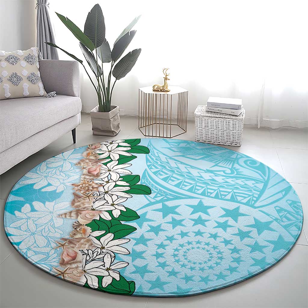 Cook Islands Tiare Maori With Conch Shell Round Carpet Pasifika Fest Polynesian Tattoo Turquoise LT14 - Polynesian Pride