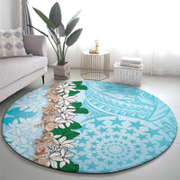 Cook Islands Tiare Maori With Conch Shell Round Carpet Pasifika Fest Polynesian Tattoo Turquoise LT14 - Polynesian Pride