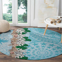 Cook Islands Tiare Maori With Conch Shell Round Carpet Pasifika Fest Polynesian Tattoo Turquoise LT14 - Polynesian Pride
