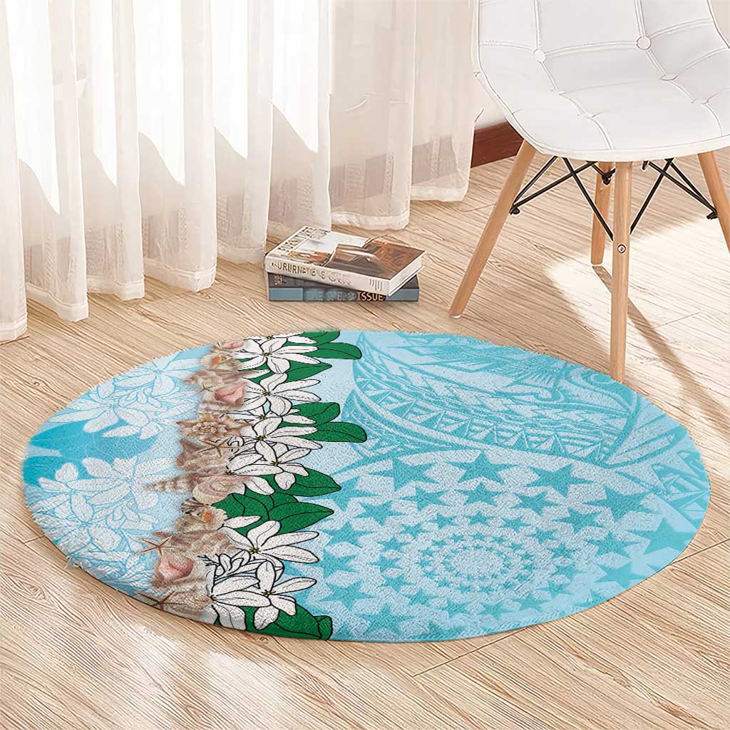 Cook Islands Tiare Maori With Conch Shell Round Carpet Pasifika Fest Polynesian Tattoo Turquoise LT14 - Polynesian Pride