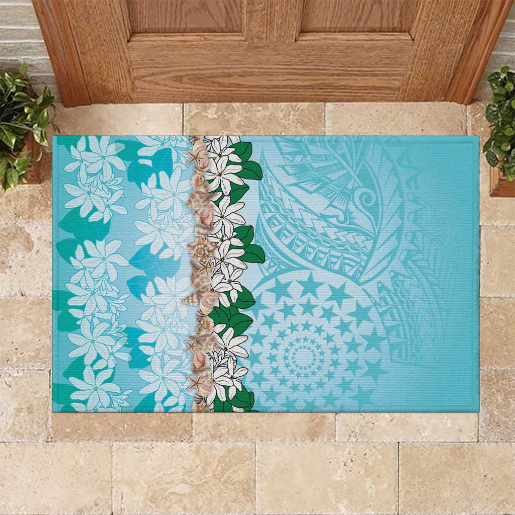Cook Islands Tiare Maori With Conch Shell Rubber Doormat Pasifika Fest Polynesian Tattoo Turquoise