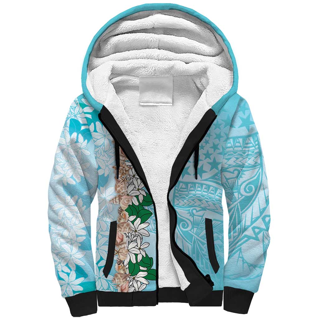 Cook Islands Tiare Maori With Conch Shell Sherpa Hoodie Pasifika Fest Polynesian Tattoo Turquoise LT14 Unisex Turquoise - Polynesian Pride