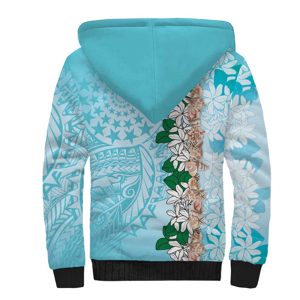 Cook Islands Tiare Maori With Conch Shell Sherpa Hoodie Pasifika Fest Polynesian Tattoo Turquoise LT14 - Polynesian Pride