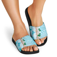 Cook Islands Tiare Maori With Conch Shell Slide Sandals Pasifika Fest Polynesian Tattoo Turquoise