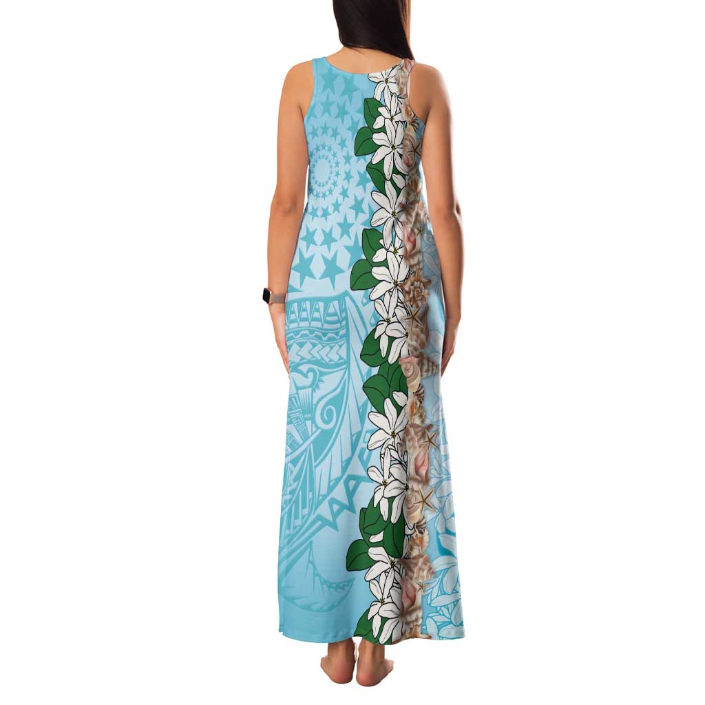 Cook Islands Tiare Maori With Conch Shell Tank Maxi Dress Pasifika Fest Polynesian Tattoo Turquoise LT14 - Polynesian Pride