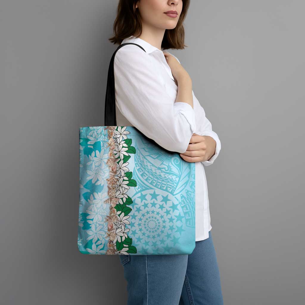 Cook Islands Tiare Maori With Conch Shell Tote Bag Pasifika Fest Polynesian Tattoo Turquoise