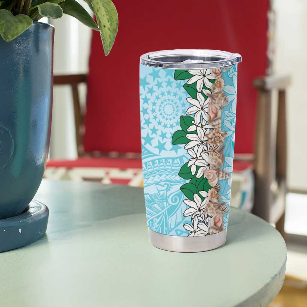 Cook Islands Tiare Maori With Conch Shell Tumbler Cup Pasifika Fest Polynesian Tattoo Turquoise