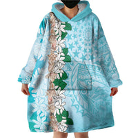 Cook Islands Tiare Maori With Conch Shell Wearable Blanket Hoodie Pasifika Fest Polynesian Tattoo Turquoise