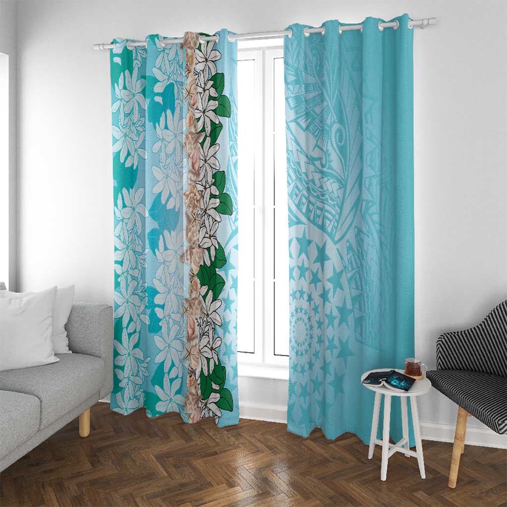Cook Islands Tiare Maori With Conch Shell Window Curtain Pasifika Fest Polynesian Tattoo Turquoise