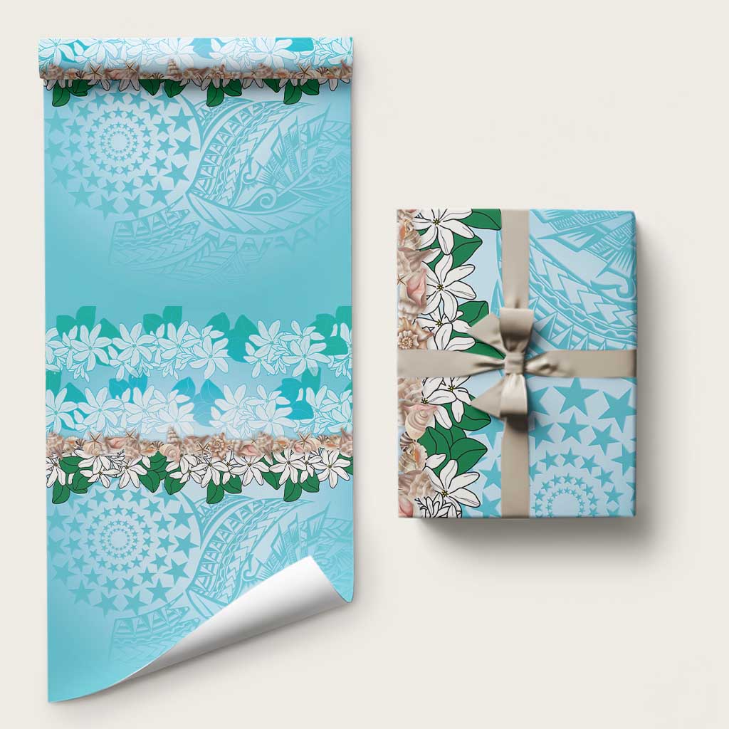 Cook Islands Tiare Maori With Conch Shell Wrapping Paper Pasifika Fest Polynesian Tattoo Turquoise